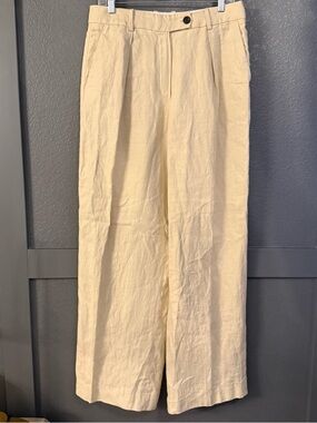 MASSIMO DUTTI • Linen wide leg trousers pants - size 10 tan